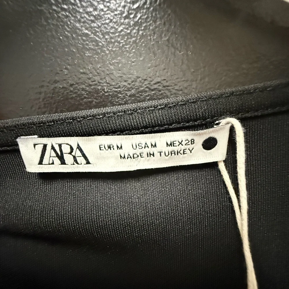 ZARA Black Midi Dress Ruffle Slit Asymmetrical Medium - Picture 2 of 5